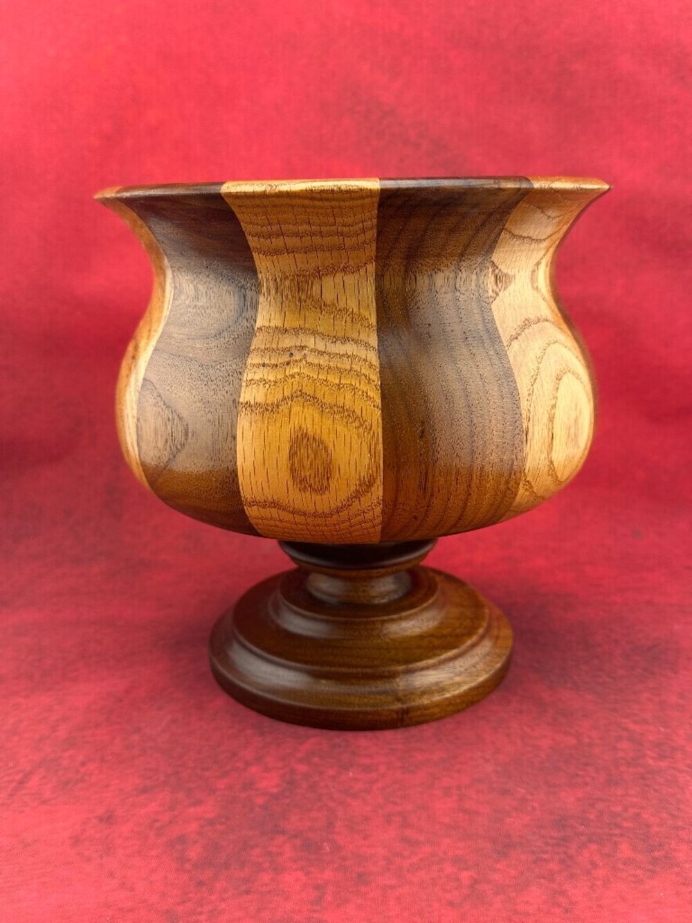 HANDCRAFTED by BOB DE RUITER SEGMENTED WOOD PEDESTAL TURNED BOWL